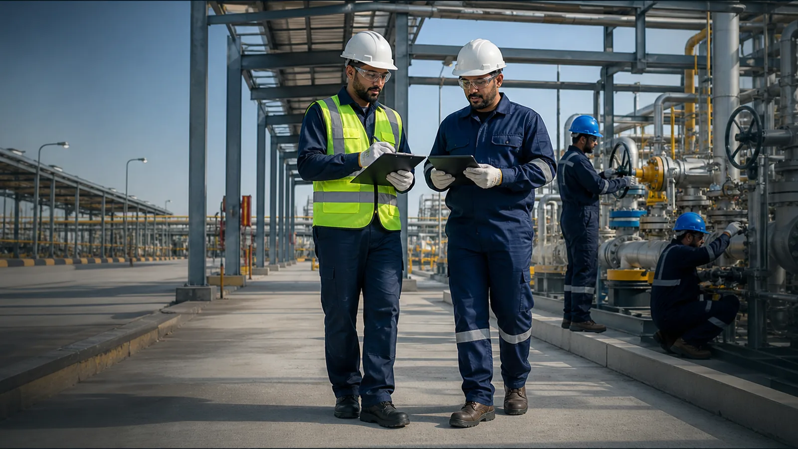 HSE team conducting a controlled pipeline worksite inspection